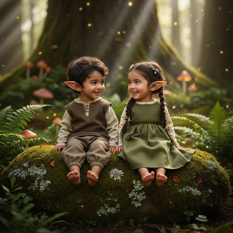 Adorable Elf Boy and Girl: A Sweet Friendship Adorable Elf Boy and Girl: A Sweet Friendship