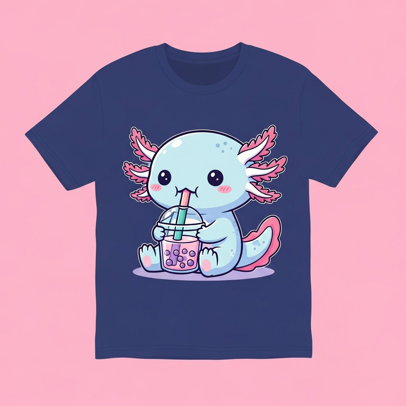 Cute Axolotl in Kawaii Style - Pastel Bubble Tea Delight