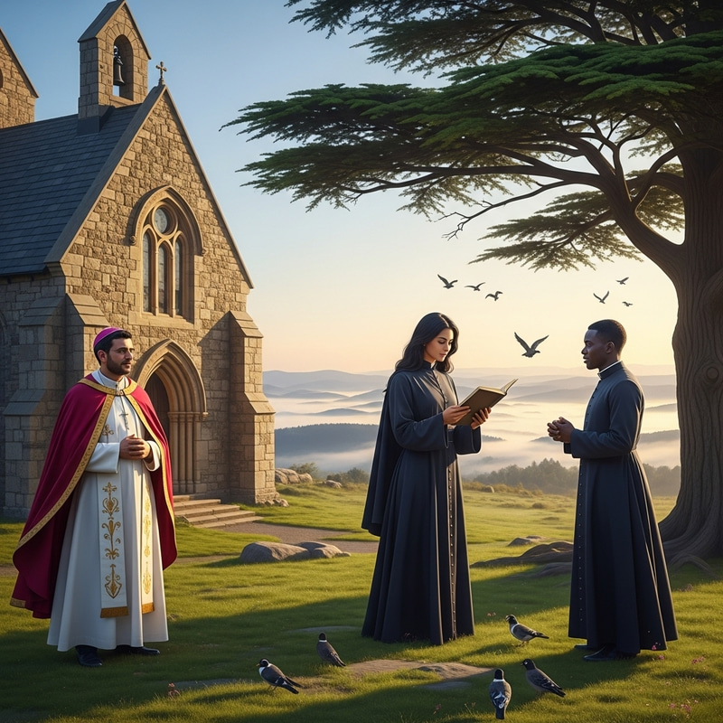Three Priests in a Serene Landscape Three Priests in a Serene Landscape