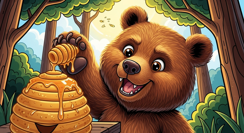 Mischievous Brown Bear Stealing Honey - Playful Cell Shading Art Mischievous Brown Bear Stealing Honey - Playful Cell Shading Art