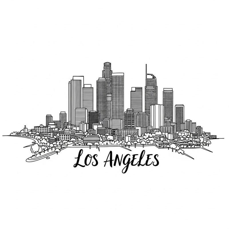 Los Angeles Skyline Pen Drawing - City Silhouette Artwork Los Angeles Skyline Pen Drawing - City Silhouette Artwork