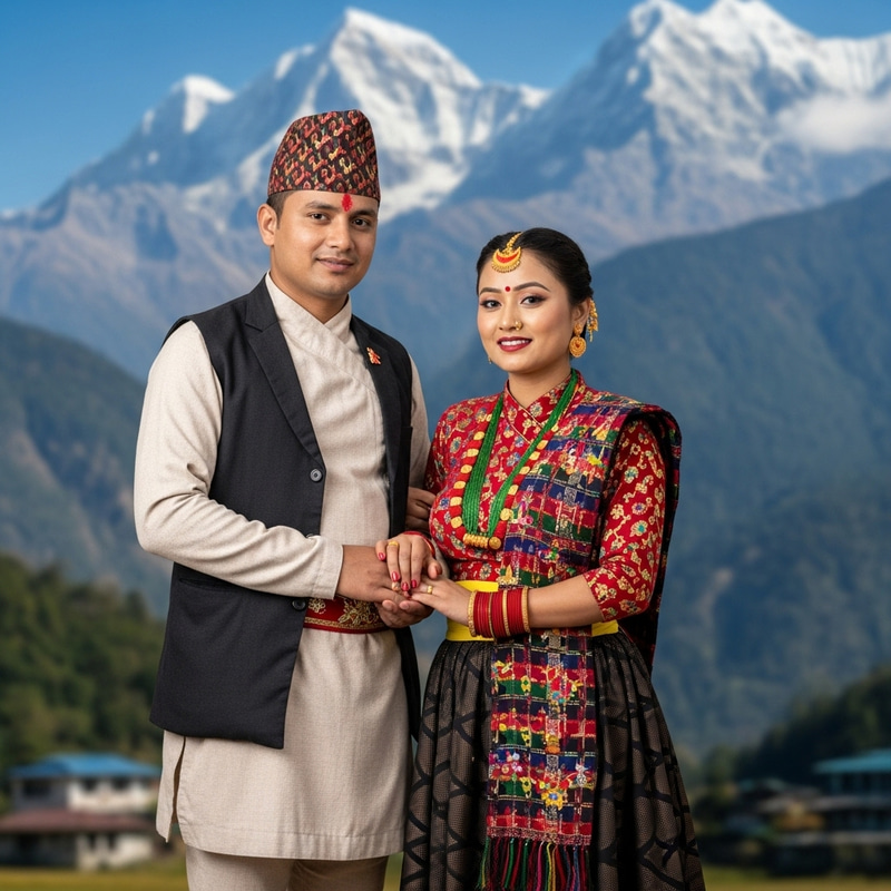 Nepali Traditional Dress: Man & Woman in Authentic Attire Nepali Traditional Dress: Man & Woman in Authentic Attire