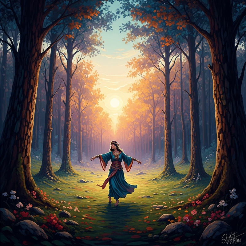 Impressionist Mystical Forest Sunset Dancing Impressionist Mystical Forest Sunset Dancing