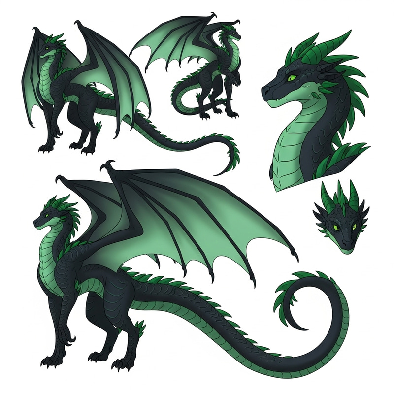 Black-Green Dragon Trans-Male Girl with Tail and Wings Reference Sheet Black-Green Dragon Trans-Male Girl with Tail and Wings Reference Sheet