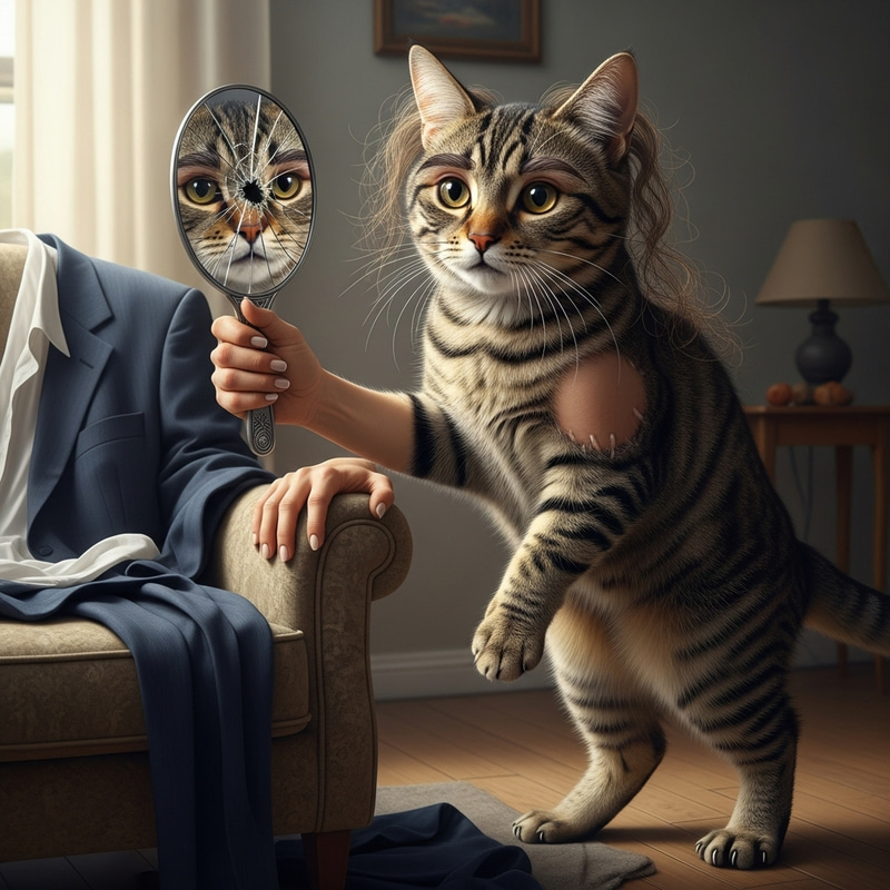 Startling Transformation: Human to Cat in Image Startling Transformation: Human to Cat in Image