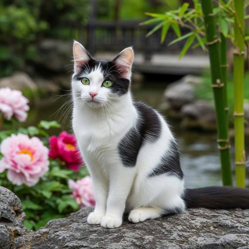 Exquisite Chinese Cat with Emerald Eyes and Luxurious Coat Exquisite Chinese Cat with Emerald Eyes and Luxurious Coat