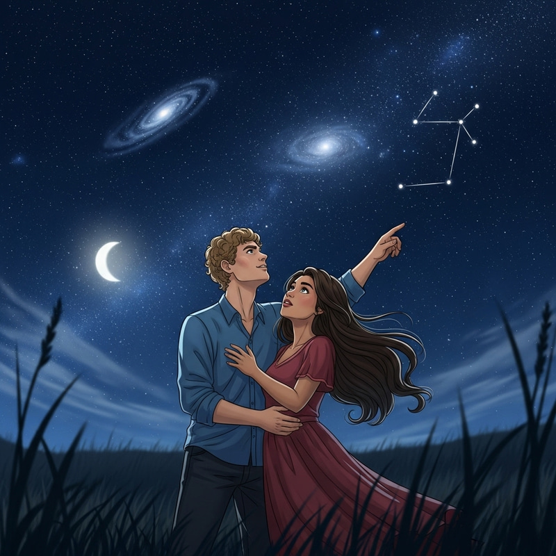 Two Lovers Looking at the Stars: A Romantic Scene