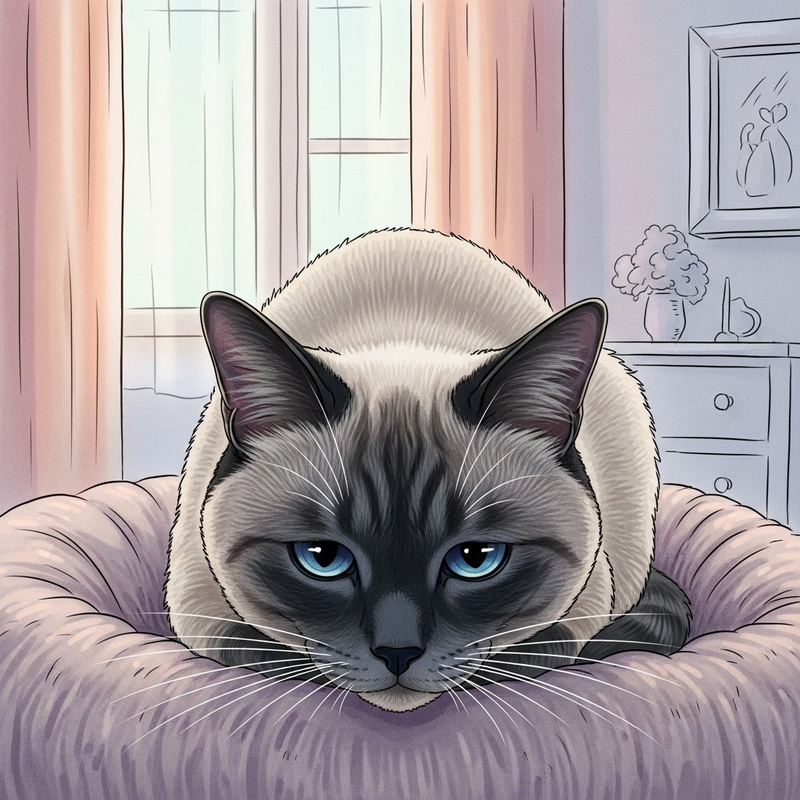 Sad Grey Cat in Tranquil Home Setting Sad Grey Cat in Tranquil Home Setting