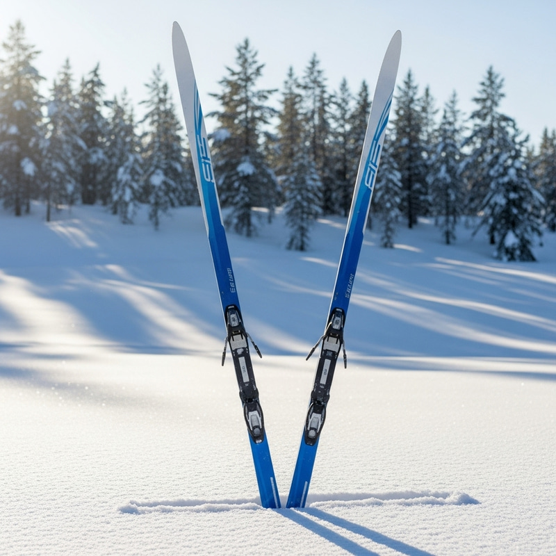 Cross-Country Skis in Vertical 'V' Position on Snow