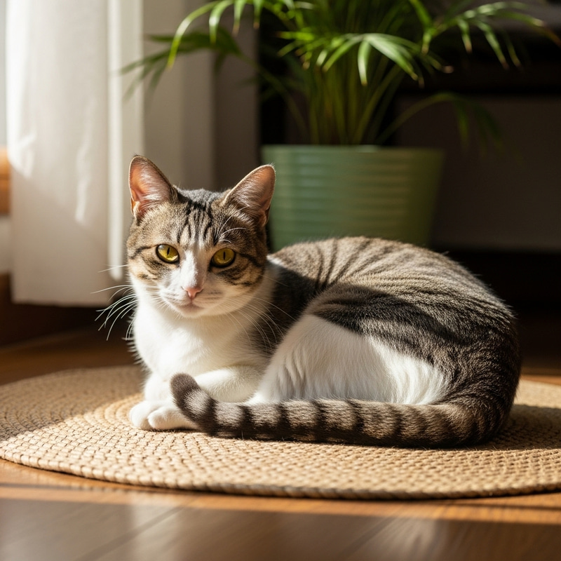 Cute Domestic Cat Relaxing at Home