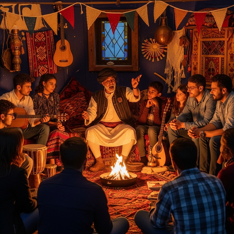 Cultural Gathering with Diverse Participants Engaged in Oral Storytelling