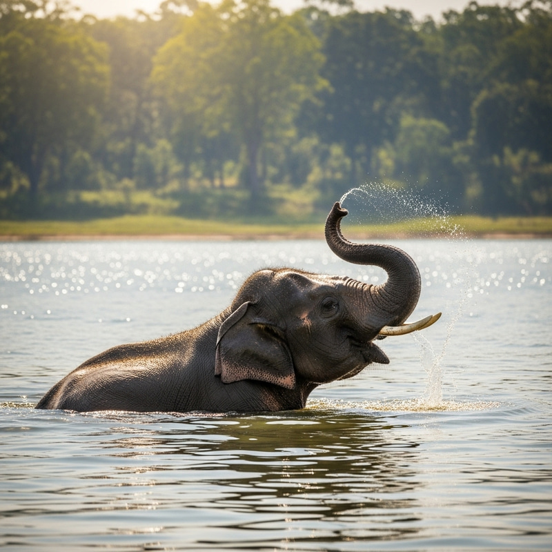 Elephant Swimming in Clear Water
