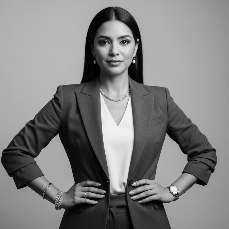 Sophisticated Hispanic Businesswoman in Tailored Power Suit Sophisticated Hispanic Businesswoman in Tailored Power Suit