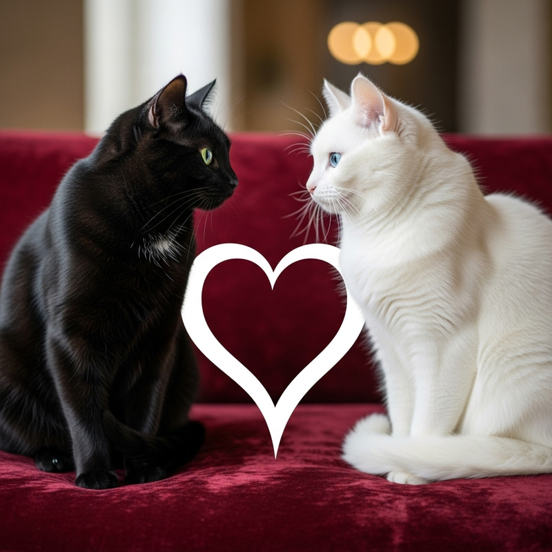 Black and White Cats with Heart Symbol | Sweet Feline Duo Black and White Cats with Heart Symbol | Sweet Feline Duo