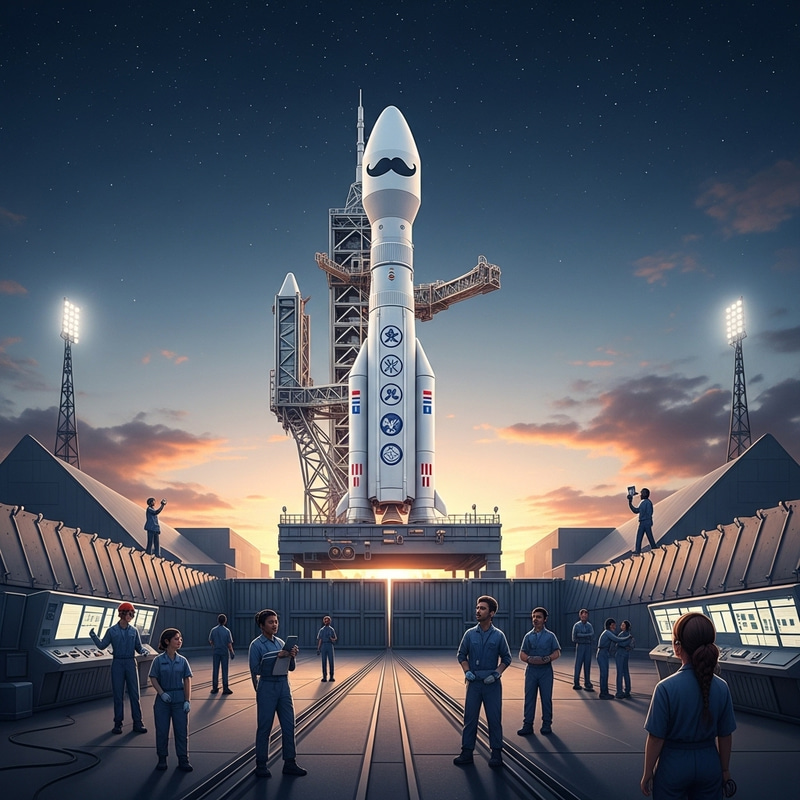 Colossal White Rocket with Movember Moustache on Dusk Launchpad Colossal White Rocket with Movember Moustache on Dusk Launchpad
