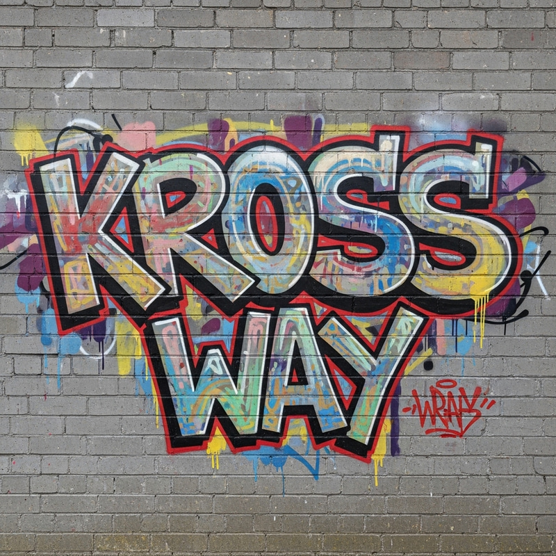 Kross Way Graffiti Art on Gray Brick Wall Kross Way Graffiti Art on Gray Brick Wall