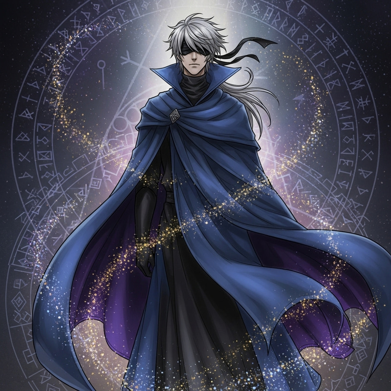 Mystical Gojo JJK | Silver-Haired Tall Figure in Blue Robe