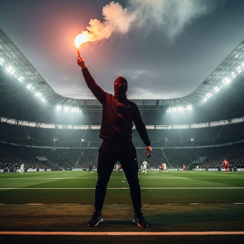 Male Hooligan Causing Chaos at Sports Stadium - Intense Scene Male Hooligan Causing Chaos at Sports Stadium - Intense Scene