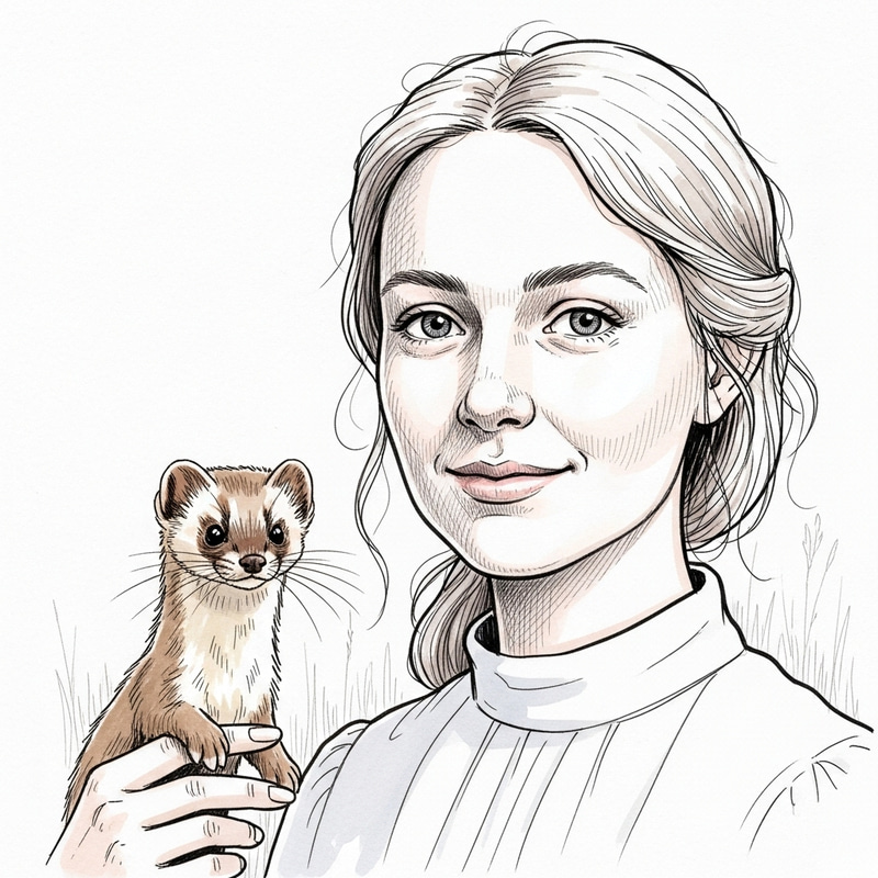 Justyna Salmanowicz with Ferret - Hand-drawn Illustration