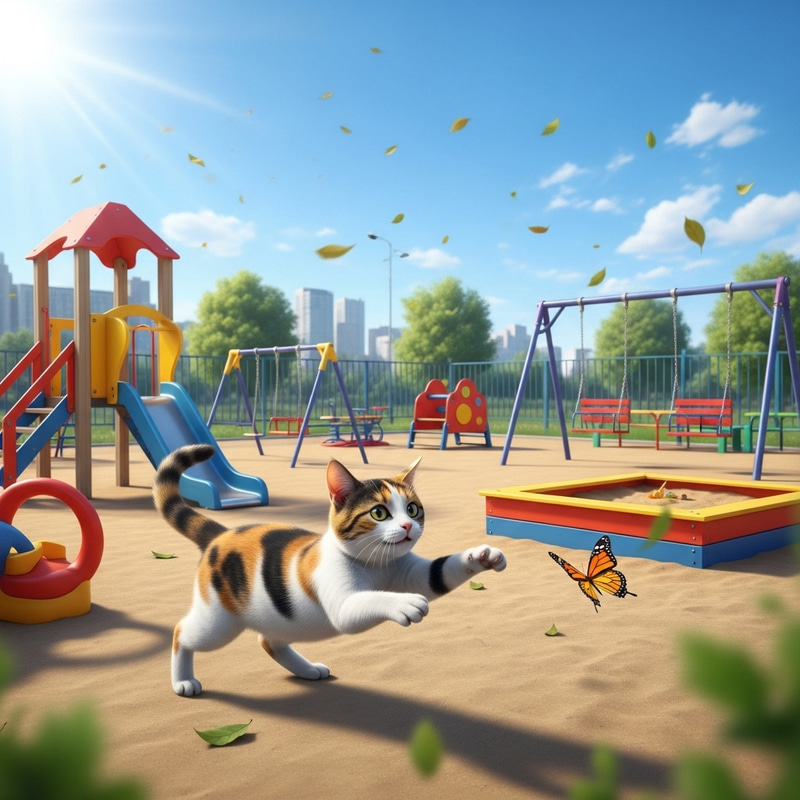 Playful Cat Enjoying Playground Adventures