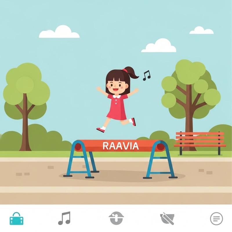 Simple Geometric Park Scene with Cute Girl Skipping Over Vault Simple Geometric Park Scene with Cute Girl Skipping Over Vault