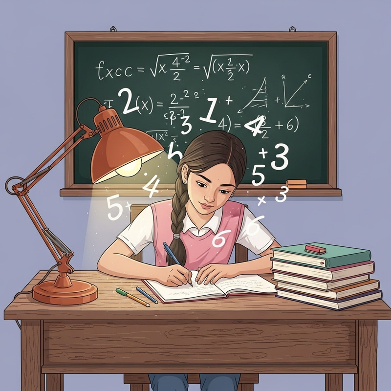 Young Girl Solving Math Problem with Aesthetic Style