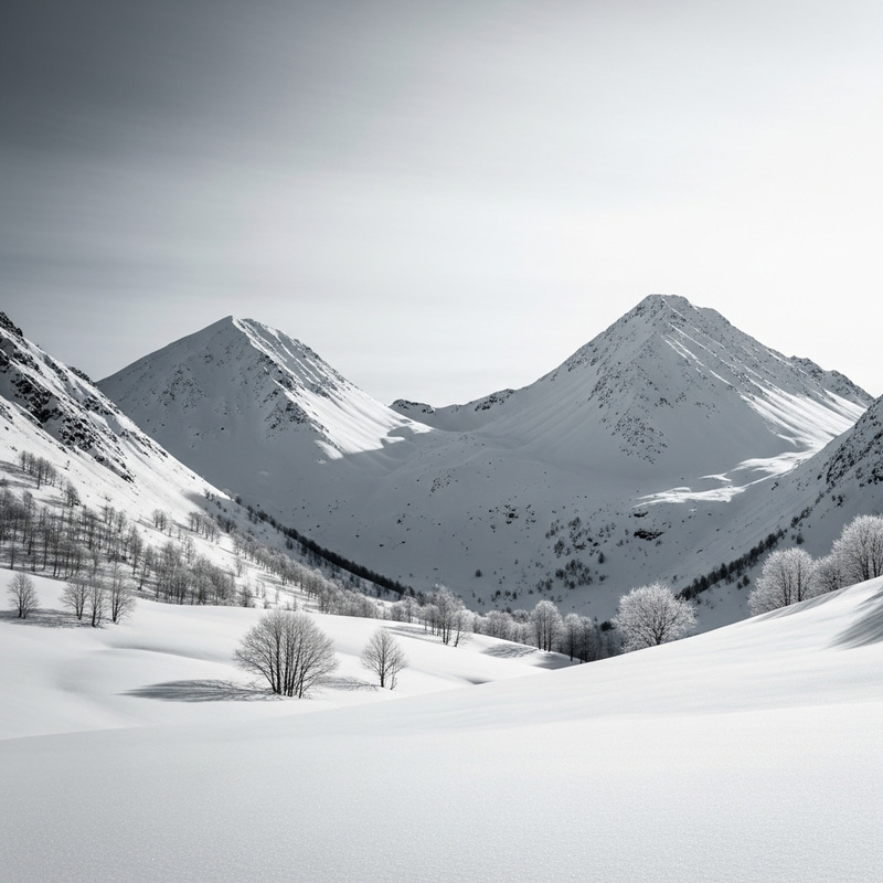 Minimalistic Snowy Mountains Landscape