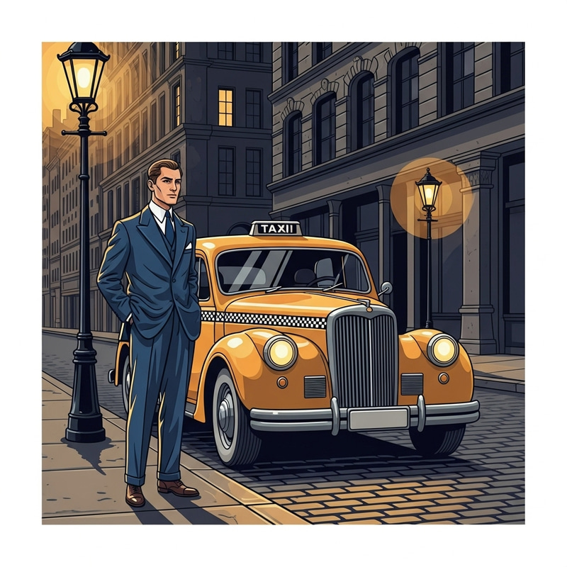 Laurence Fellows Style: 1930s Gentleman in Blue Suit City Illustration