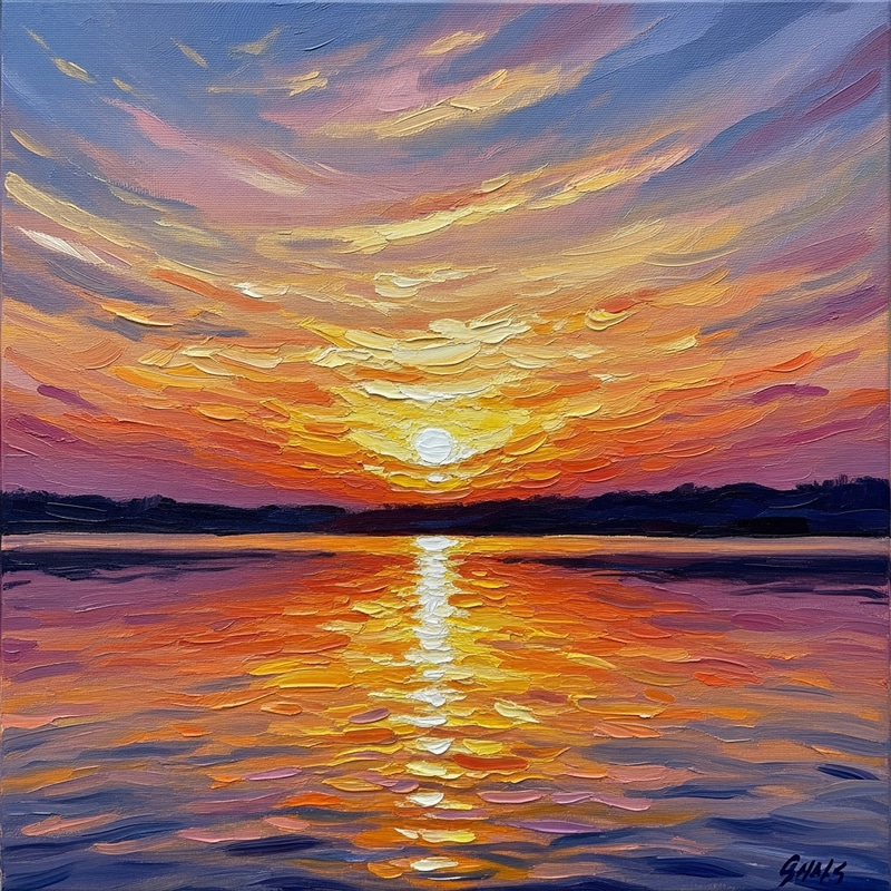 Impressionist Sunset: Nature's Serene Color Dance Impressionist Sunset: Nature's Serene Color Dance