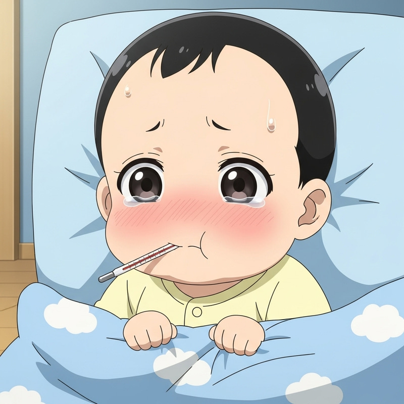 Tiny Anime Baby Feeling Sick | Cute Black-Haired Character