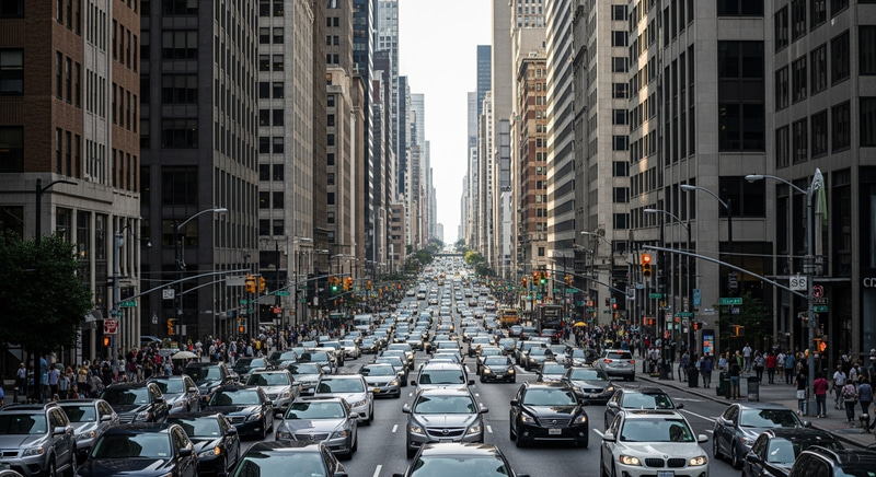 Expansive Cityscape with High-Rise Buildings and Bustling Streets Expansive Cityscape with High-Rise Buildings and Bustling Streets