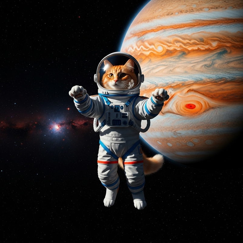Cat in Space Suit with Jupiter in Background Cat in Space Suit with Jupiter in Background