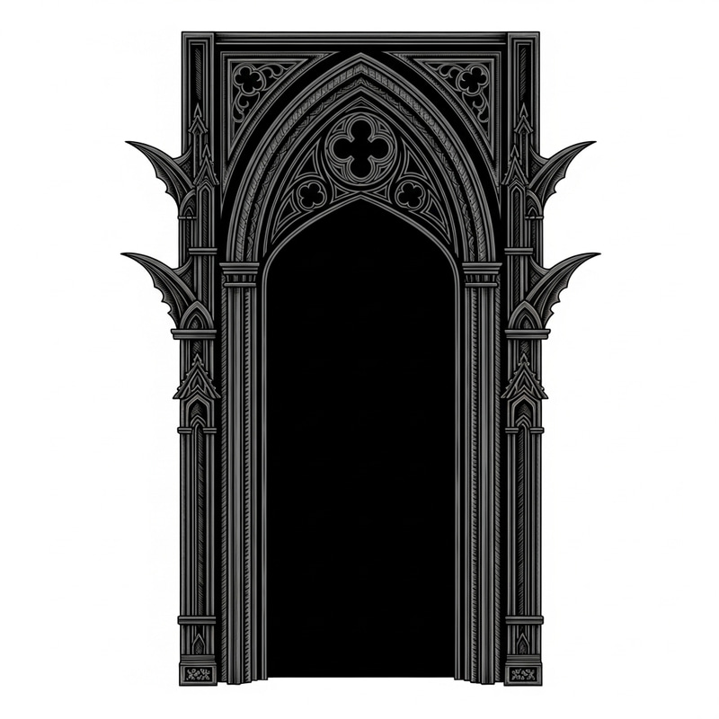 Gothic Portal Frame Clipart: Mysterious, Intricately Carved Design Gothic Portal Frame Clipart: Mysterious, Intricately Carved Design