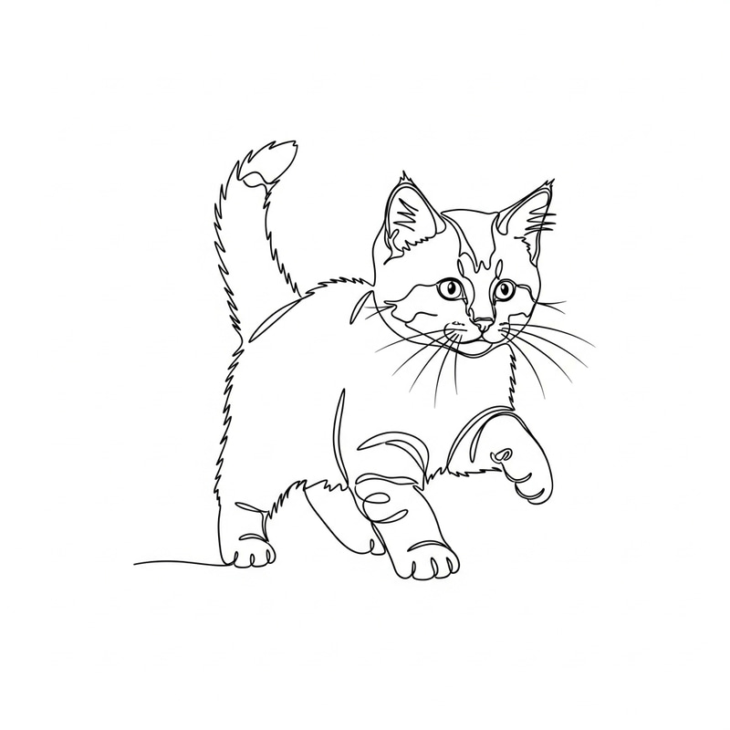 Minimalist Line Drawing of a Siberian Kitten