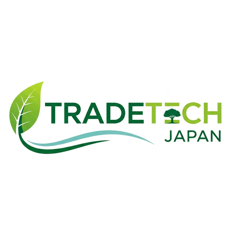 TRADETECH JAPAN Lettering Logo with Natural & Green Elements TRADETECH JAPAN Lettering Logo with Natural & Green Elements