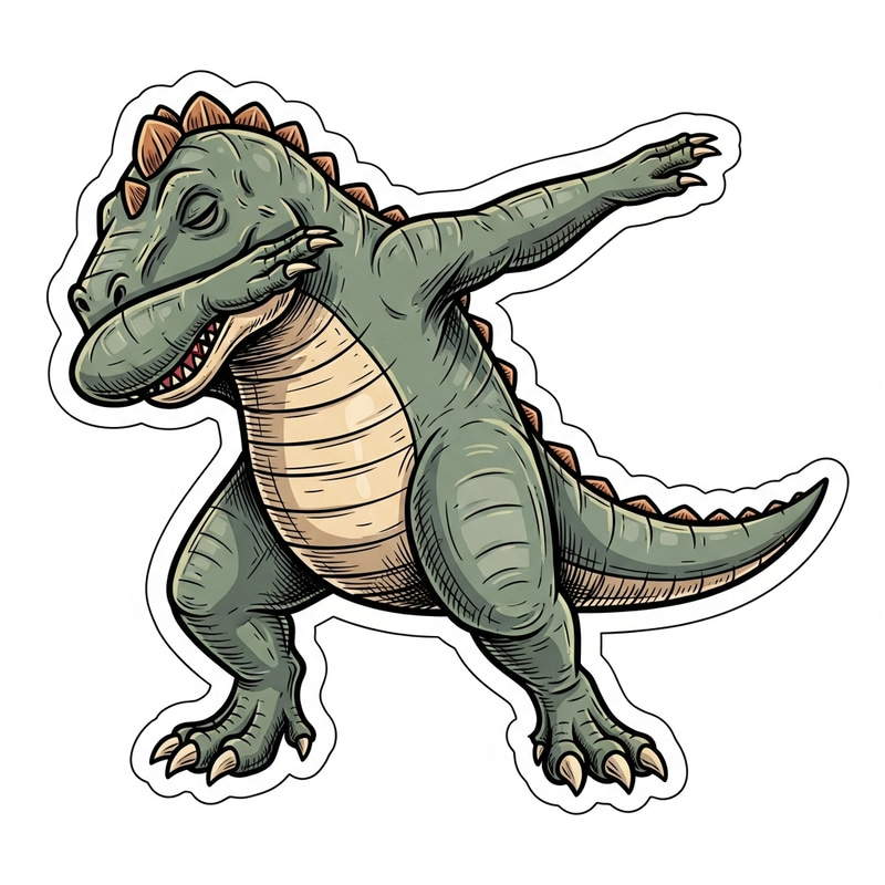 Vintage Dabbing Dinosaur 2D Illustration - White Background | Engaging Design