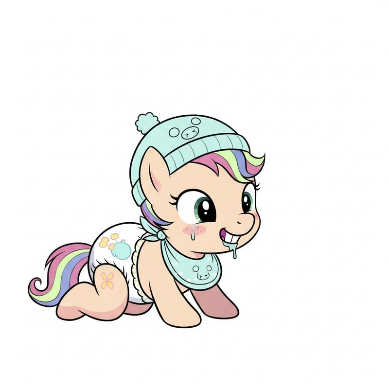 Cute Baby Pony in Diapers | Tooth, Crawling, Bib & Bonnet | Cartoon Character