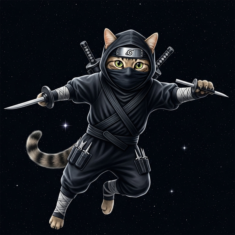 Space Cat Ninja: Agile Feline in a Cosmic Stealth Suit Space Cat Ninja: Agile Feline in a Cosmic Stealth Suit