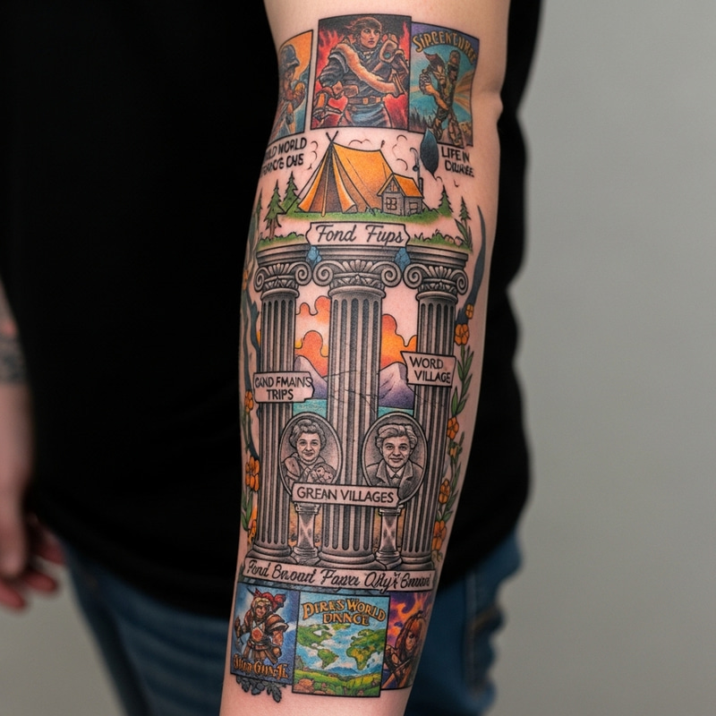 Detailed Family Timeline Tattoo with Grandparent Tributes & Game References Detailed Family Timeline Tattoo with Grandparent Tributes & Game References