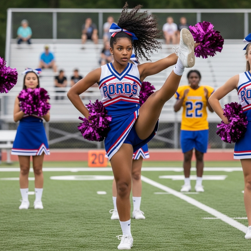 Energetic African Cheerleader with High Kick