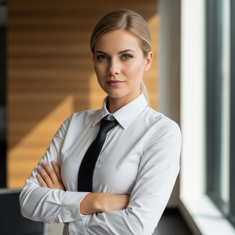 Sophisticated Businesswoman in White Shirt and Tie