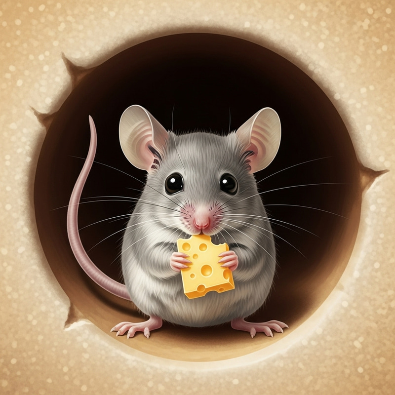 Cute Mouse Snacking in Mouse Hole Cute Mouse Snacking in Mouse Hole