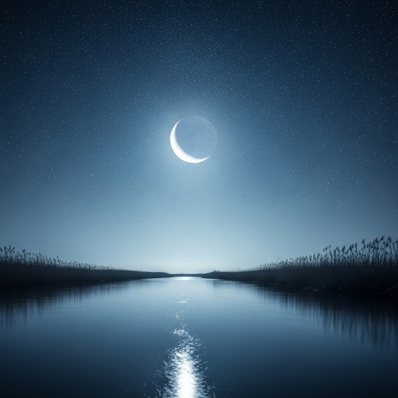 Starry Night Sky Moonlight Reeds River Starry Night Sky Moonlight Reeds River