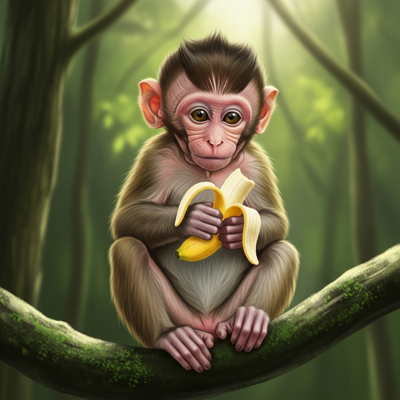 Adorable Baby Monkey in Lush Rainforest | Cute Brown Fur & Pink Face