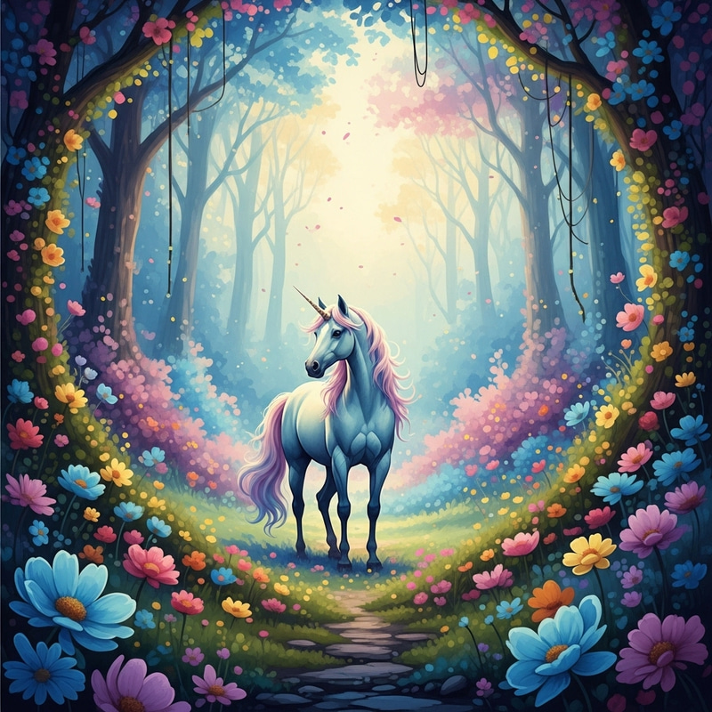 Mystical Forest with Unicorn: A Dreamy Watercolor Mystical Forest with Unicorn: A Dreamy Watercolor
