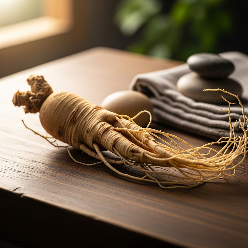 Realistic Ginseng Table Shot - Pleasing Colors, Blurred Background Realistic Ginseng Table Shot - Pleasing Colors, Blurred Background