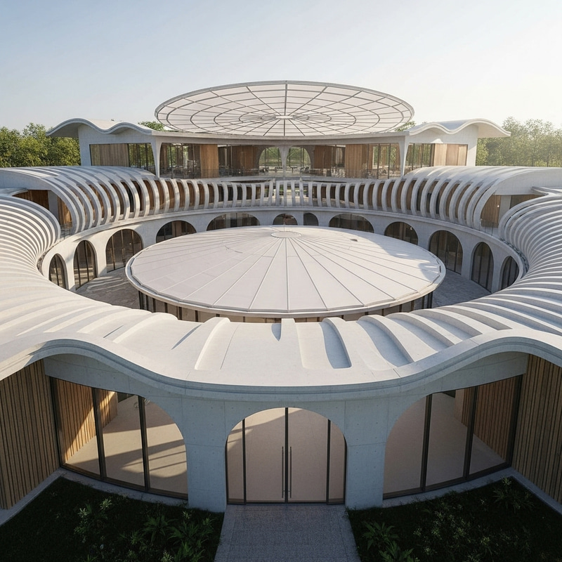 Spacious Wellbeing Center with Circular Wavy Roof Spacious Wellbeing Center with Circular Wavy Roof
