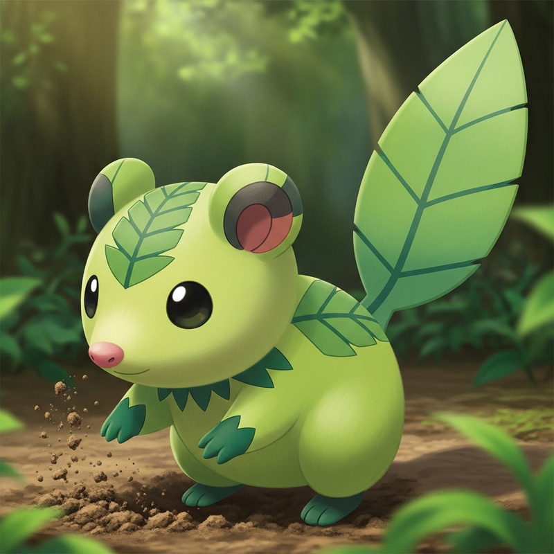 Leaf-Eared Grass Opossum Pokémon | Vibrant Green Starter Leaf-Eared Grass Opossum Pokémon | Vibrant Green Starter