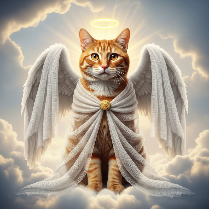 Red Cat with Angel Wings in Realistic Style Ascending to the Heavens Red Cat with Angel Wings in Realistic Style Ascending to the Heavens