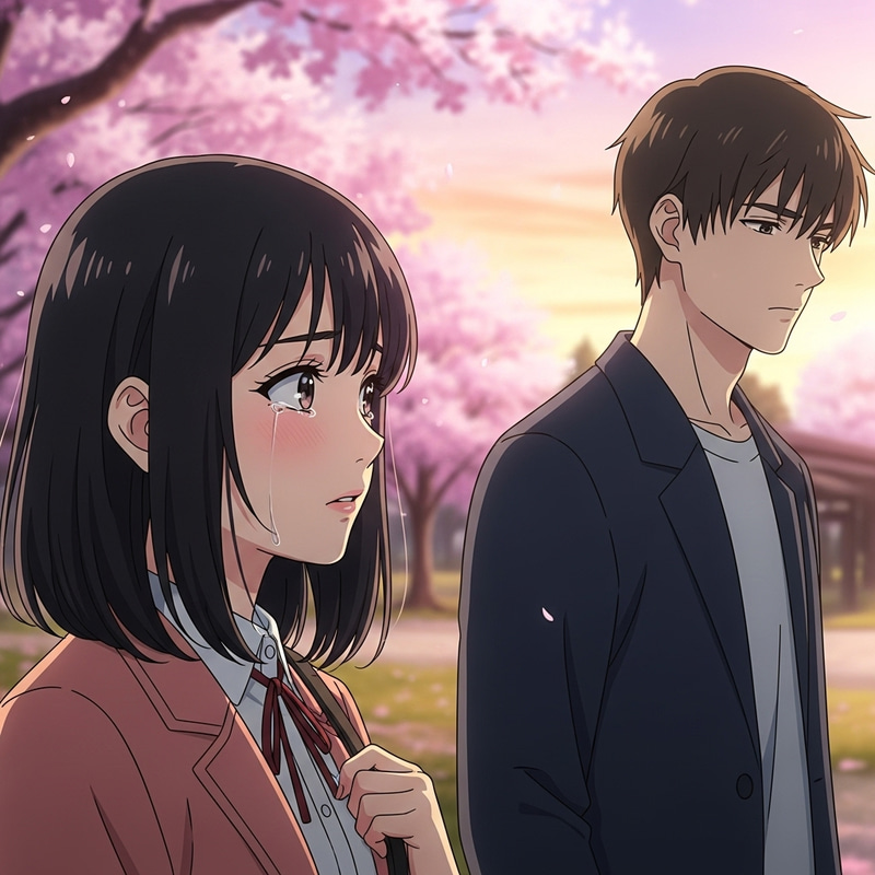 Anime-style Young Woman in Love at Peaceful Park Anime-style Young Woman in Love at Peaceful Park